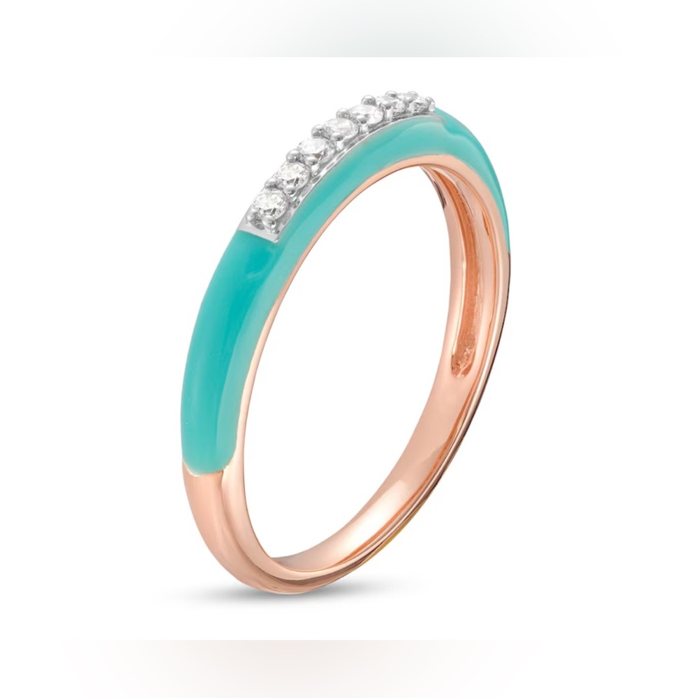 ✨✨0.09 CT. T.W. Diamond Channel-Set Aqua Blue Enamel Ring Size 7